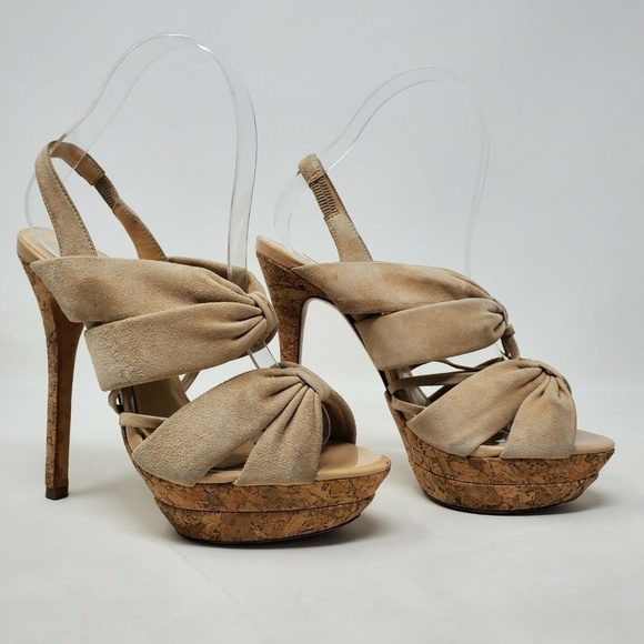 Alexandre Birman Bow Suede Nude Beige Heels - Picture 1 of 10